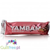 YamBam 33% High Protein Strawberry Vanilla Peanut protein bar with milk chocolate coating - A high protein milkshake