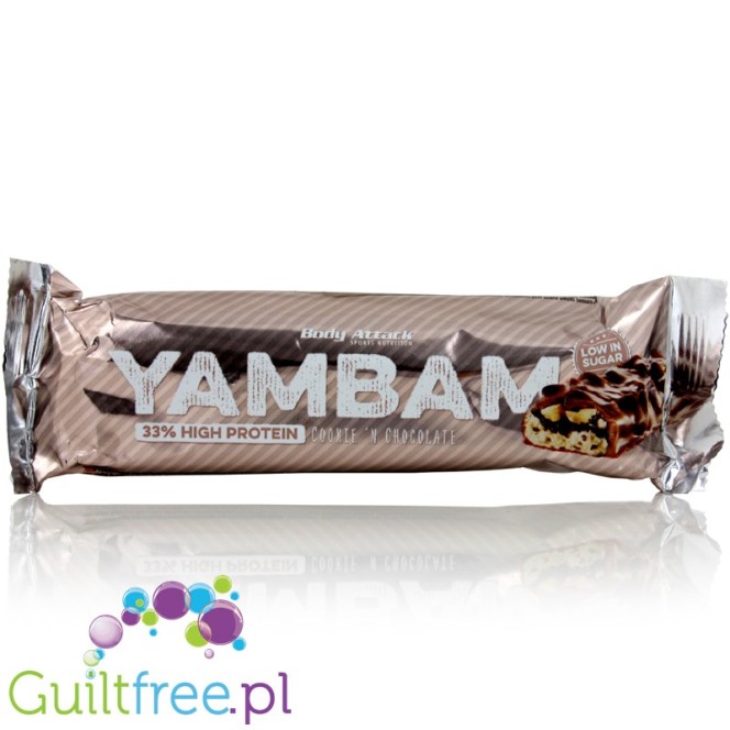 YamBam 33% High Protein Cookie 'n Chocolate protein bar with milk chocolate coating - A high-protein bar