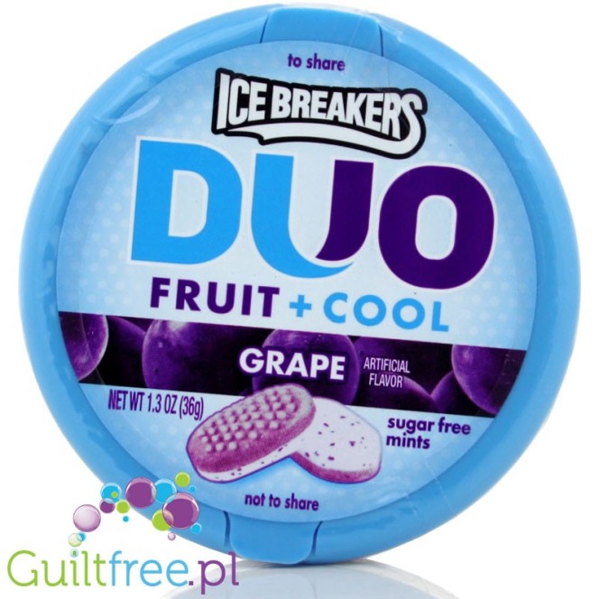Ice Breakers Duo Grape sugar free mints with cooling crystals - low-calorie*, grape-mint powdered candies, without sugar