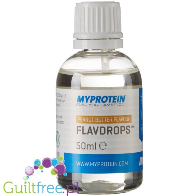 MyProtein Flavdrops liquid peanut butter flavored with sweeteners - liquid flavor of peanut butter with sweetener