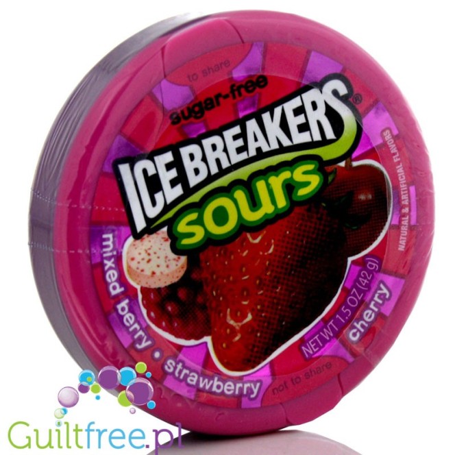 Ice Breakers Sours, mixed berry, strawberry & cherrysugar free mints with cooling crystals