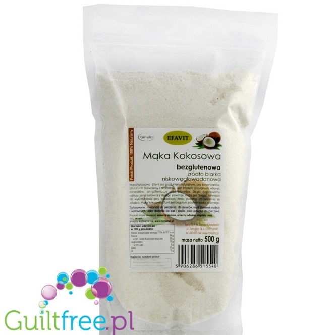 Efavit odtłuszczona mąka kokosowa XL 0,5kg - 11g białko / 13g węglowodanów