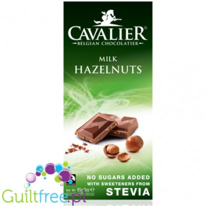 Cavalier Stevia no sugar added milk chocolate with hazelnuts 