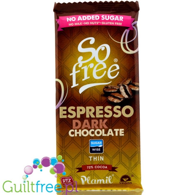 Plamil So Free Espresso Vegan Chocolate without sugar with xylitol 72% cocoa, contains sweeteners, 80g