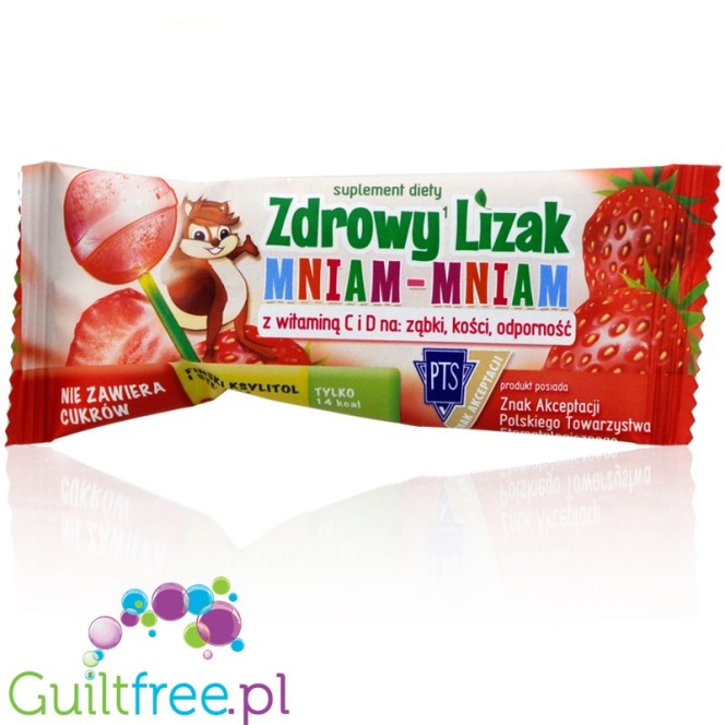 Healthy lollipop Yum-yum sweetened with xylitol and stevia with dried strawberries