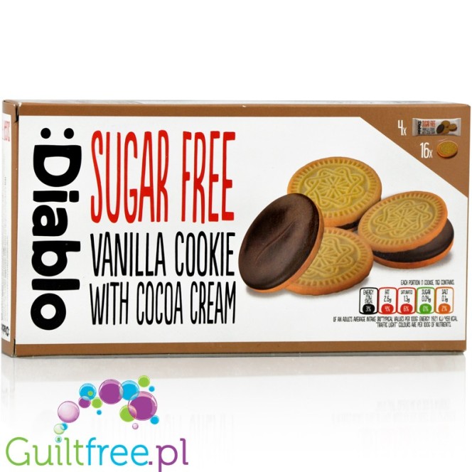 Diablo sugar free vanilla sandwich cookies with cocoa cream