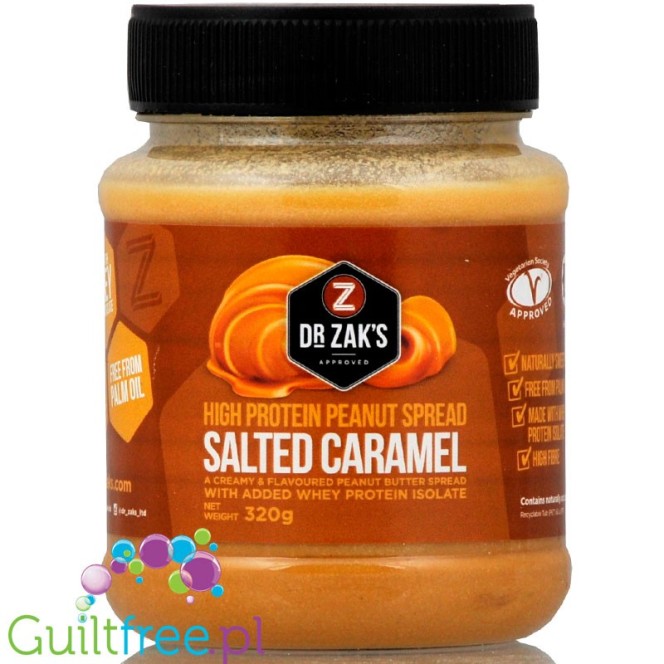Dr. Zak's high protein peanut spread salted caramel - peanut butter with whey protein isolate, salted caramel flavor