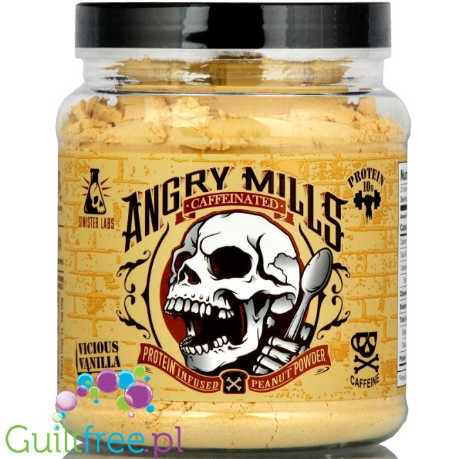 Sinister Labs Angry Mills Vicious Vanilla odtłuszczone masło orzechowe w proszku z kofeiną, MCT i WPC