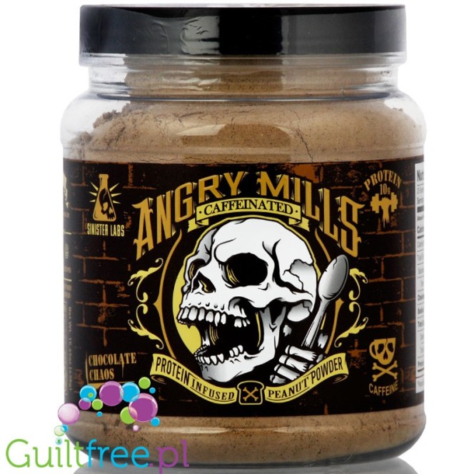 Sinister Labs Angry Mills Chocolate Chaose caffeinated protein infused peanut powder
