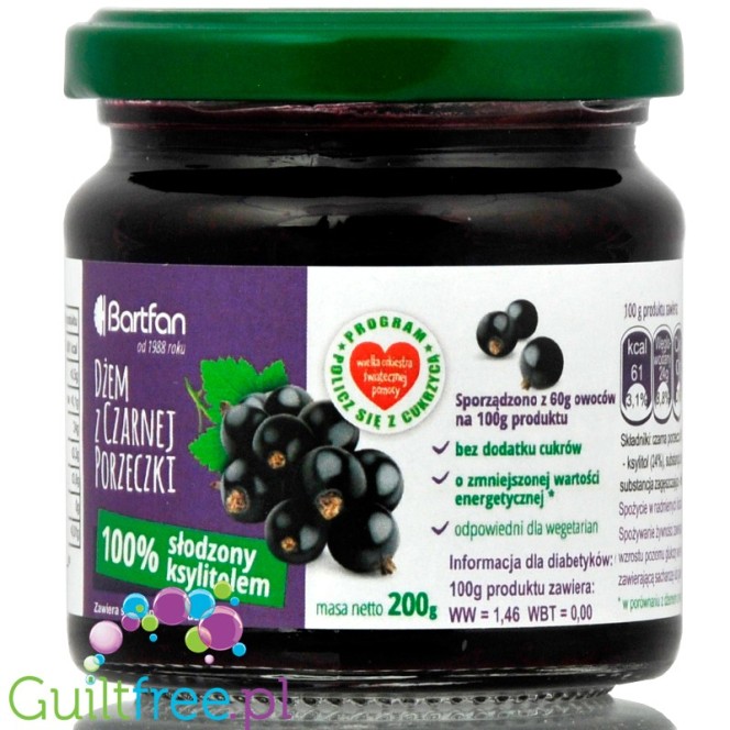 Bartfan blackcurrant fruit jam sweetened with xylitol only