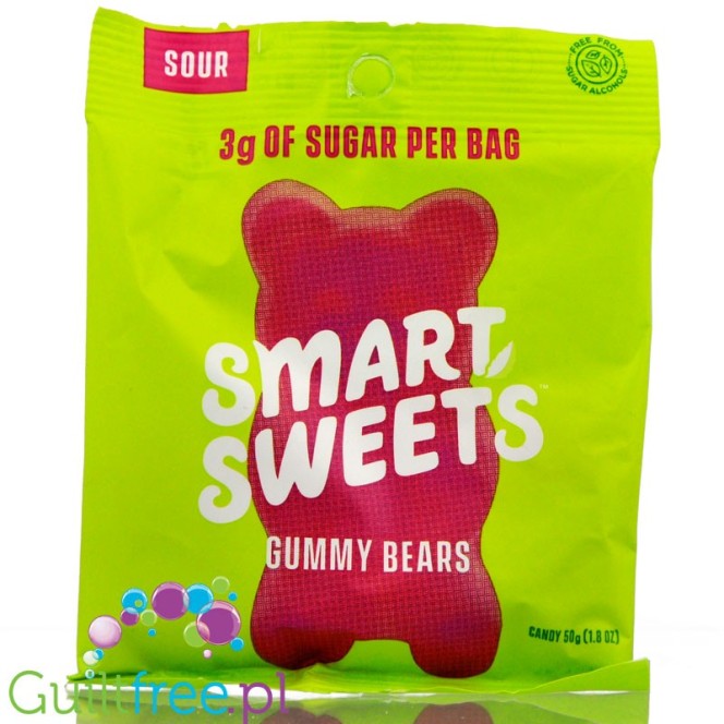 Smart Sweets Sour Gummy Bears - kwaśne - żelki misie bez cukru i bez maltitolu, ze stewią