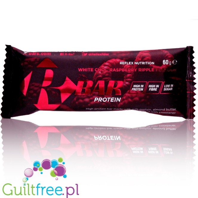 Reflex Nutrition R-Bar White Choc Raspberry Ripple - clean protein bar sweetened only with stevia