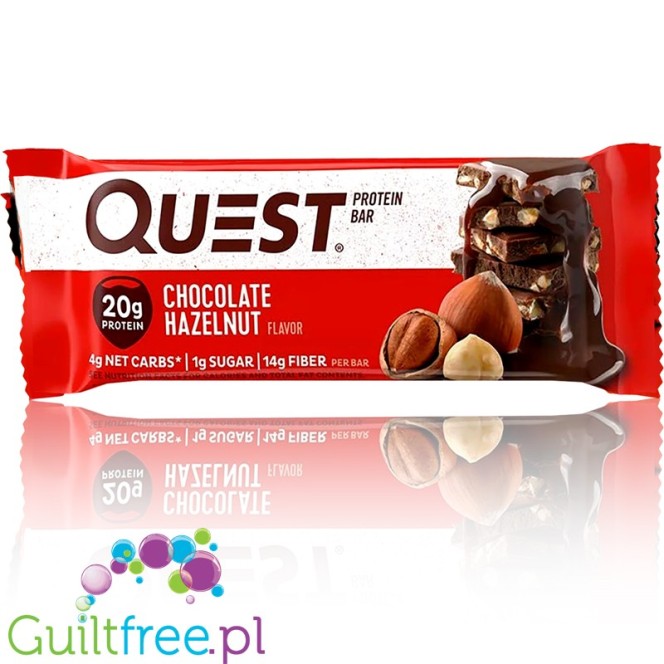 Quest Bar Chocolate Hazelnut baton białkowy bez sukralozy, 20g białka