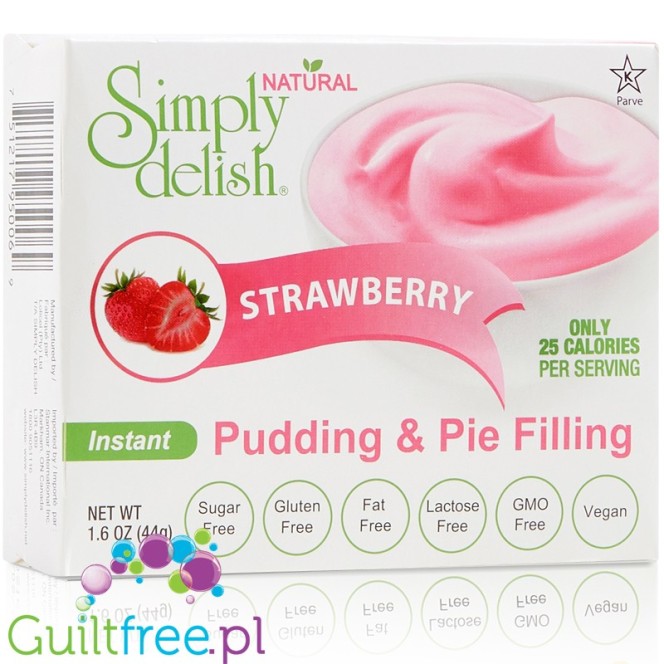 Simply Delish Pudding Strawberry - wegański budyń bez cukru ze stewią i erytrolem, smak truskawkowy