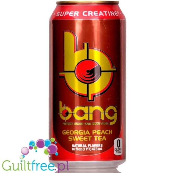 VPX Bang Georgia Peach Sweet Tea sugar free energy drink with BCAA, SuperCreatine and CoQ10