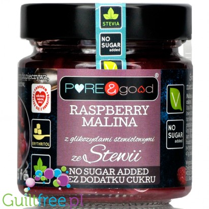 Pure & Good sugar free rapberry jam sweetened only with stevia and erythritol