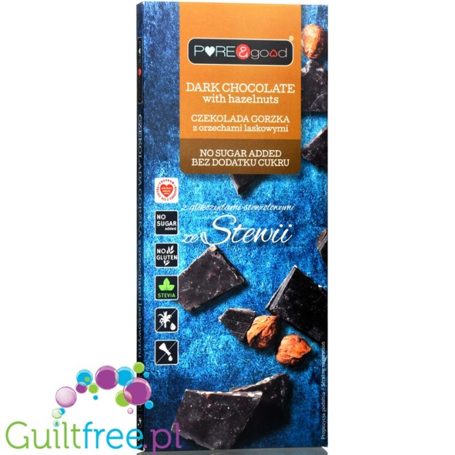 Pure & Good sugar free dark chocolate with hazelnuts sweetened only with stevia and erythritol