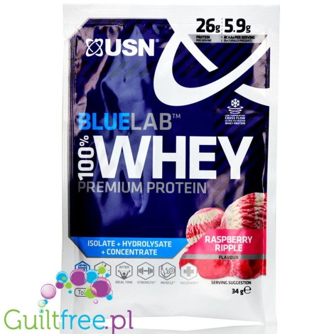 USN Blue Lab Whey Raspberry Cream protein powder 34g