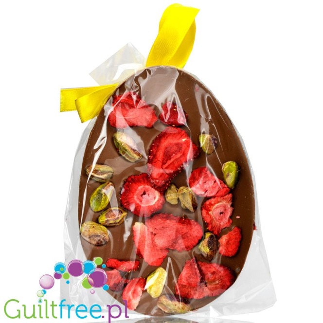 Santini Easter Egg, sugar free milk chocolate with strawberries and pistachio