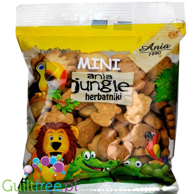 Ania Jungle mini herbatniki w kształcie zwierzątek, bez dodatku cukru i słodzików, 100g