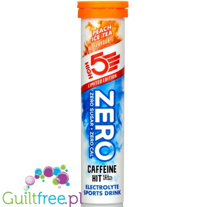 HIGH5 Zero Caffeine Hit Peach Ice Tea - elektrolity bez cukru w tabletkach z kofeiną, smak Brzoskwiniowa Mrożona Herbata