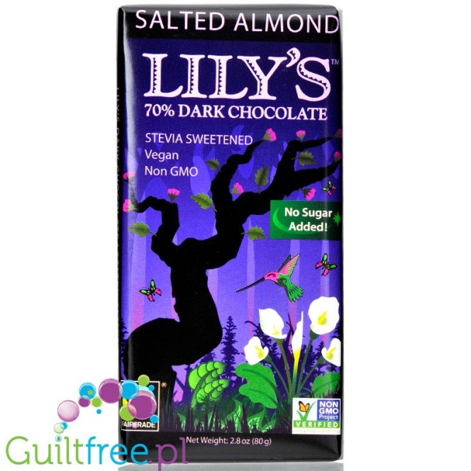 Lily's Sweets Stevia 70% Dark Chocolate Salted Almond - ciemna czekolada bez cukru ze stewią z solonymi migdałami
