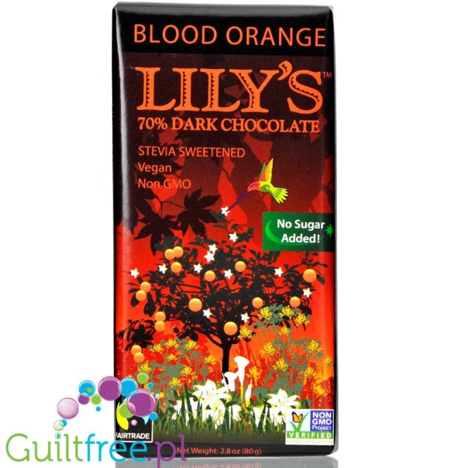 Lily's Sweets Stevia 70% Dark Chocolate Blood Orange - ciemna czekolada bez cukru ze stewią z czerwoną pomarańczą