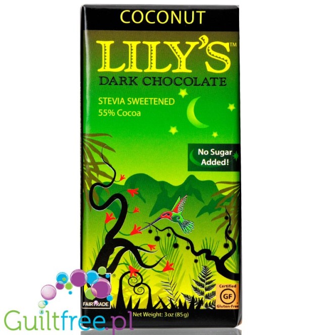 Lily's Sweets Stevia Dark Chocolate Coconut - ciemna czekolada bez cukru z kokosem, słodzona stewią