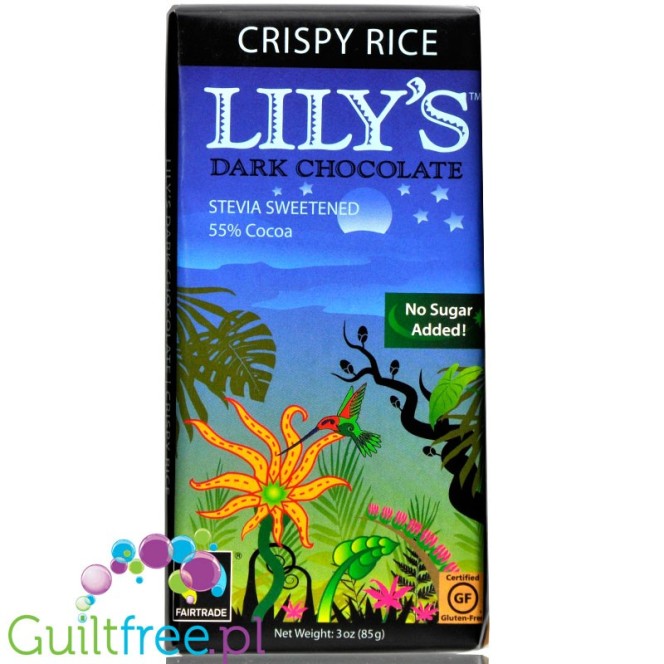 Lily's Sweets Stevia Dark Chocolate Crispy Rice - ciemna czekolada bez cukru z chrupkami ryżowymi, słodzona stewią