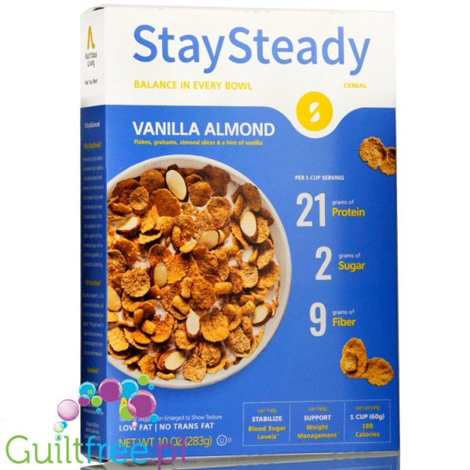 Nutritious Living StaySteady Cereal, Vanilla Almond - Breakfast cereals enriched with protein and fiber, with pecan nuts