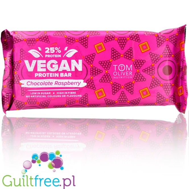 Tom Oliver Vegan Chocolate Raspberry - wegański baton proteinowy z organicznym kakao (Malina & Czekolada)