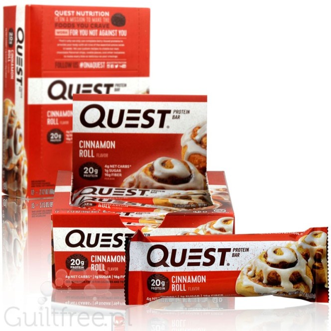 Quest Bar Cinnamon Roll - PUDEŁKO x 12 SZTUK , baton proteinowy 20g białka