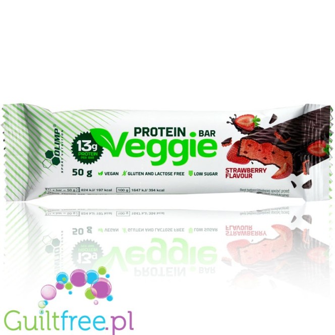 Olimp Veggie Protein Bar Strawberry - wegański baton proteinowy bez białka sojowego, smak truskawkowy