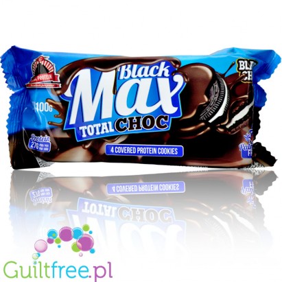 MAX Protein Black Max Cookies Total Choc - proteinowe ciastka z mlecznym kremem w polewie czekoladowej, bez cukru