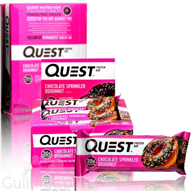 Quest Bar Chocolate Sprinkled Doughnut protein bar, box of 12 bars