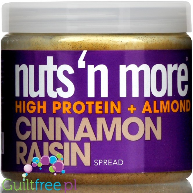 Nuts' n More Cinnamon Raisin Almond Butter No Sugar Added with Xylitol and Whey Protein