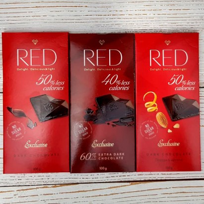 RED Chocolette ciemna czekolada bez dodatku cukru 60% kakao, 40% mniej kalorii