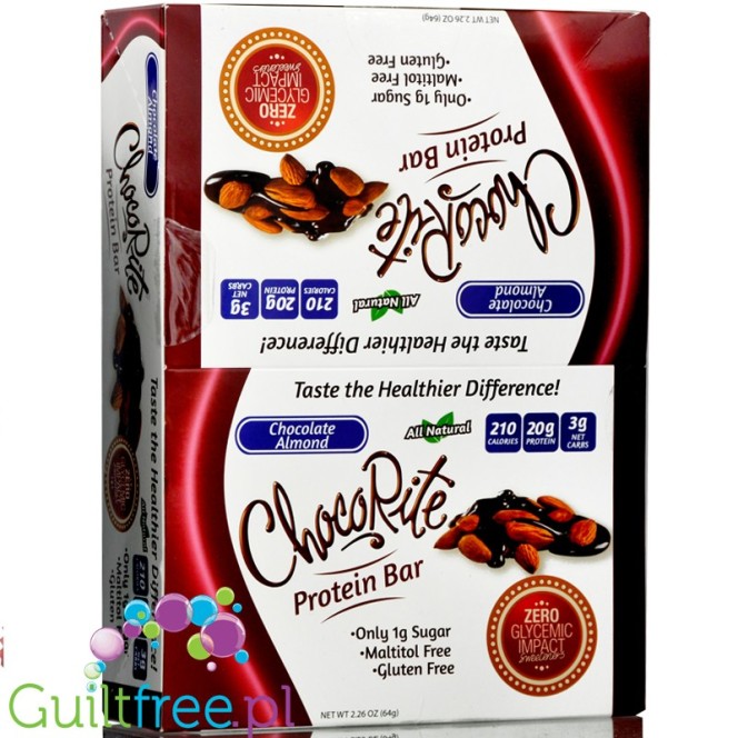 Healthsmart AllNatural ChocoRite Chocolate Almond BOX x 12 batonów czekoladowo-migdałowych bez maltitolu, 20g białka