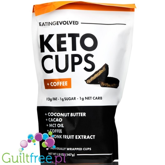 Eating Evolved Keto Cups, + Coffee 5.18 oz no added sugar low carb dark choc cups