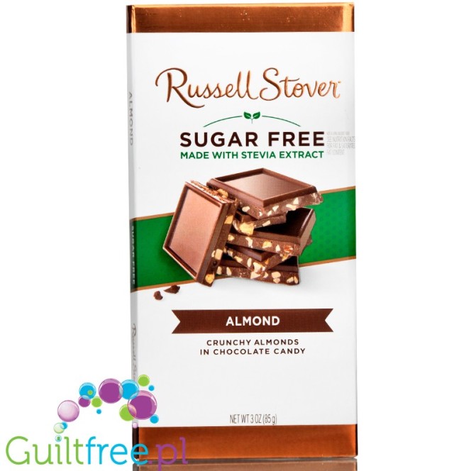 Russel Stover Stevia, sugar free chocolate, Almond, crunchy almonds in chocolate candy