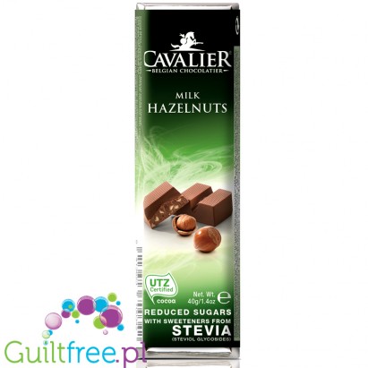 Cavalier Stevia no sugar added milk chocolate with hazelnuts