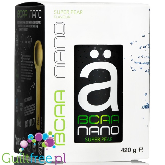 Ä Nano Supps BCAA Super Pear - wegańskie aminokwasy BCAA z elektrolitami 100% naturalny skład ze stewią, smak gruszkowy