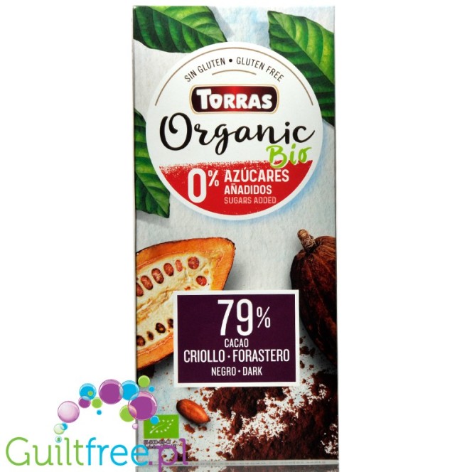 Torras Bio - czekolada organiczna gorzka 79% kakao bez dodatku cukru, słodzona tylko erytrolem