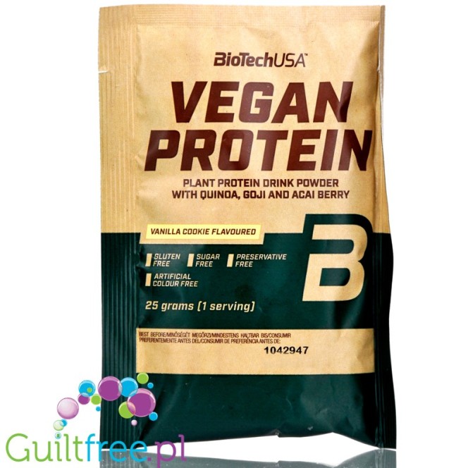 BioTech Vegan Protein Vanilla Cookie - wegańska odżywka białkowa z acai, goji i quinoa, saszetka