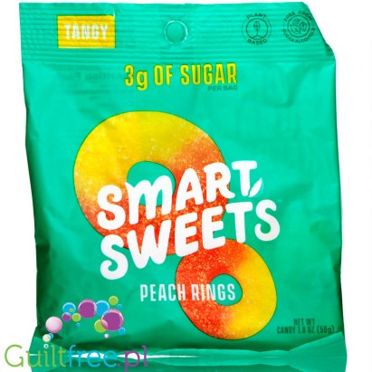 Smart Sweets Peach Rings, Tangy - brzoskwiniowe kwaśne żelki bez cukru i bez maltitolu, ze stewią