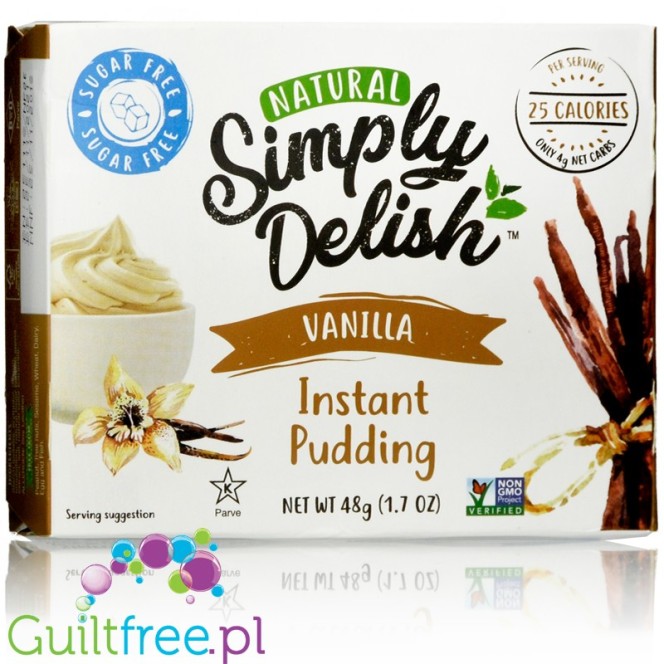Simply Delish Pudding Vanilla - wegański budyń bez cukru ze stewią i erytrolem, smak waniliowy