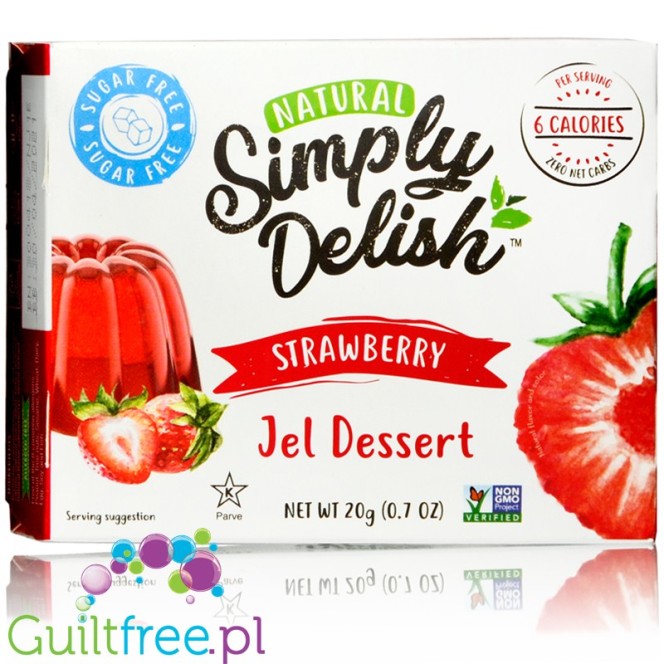 Simply Delish Natural Strawberry Jelly - wegańska niskokaloryczna naturalna galaretka bez cukru ze stewią, Truskawka