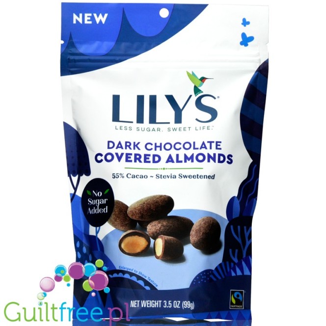 Lily's Sweets Dark Chocolate Almonds - migdały w ciemnej czekoladzie bez cukru ze stewią