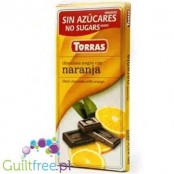 Torras Dark chocolate without added sugar, with pieces of orange, sweetened with maltitol