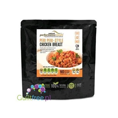 Performance Meals Tender pieces of chicken breast and whole grain brown rice in a peri peri style sauce